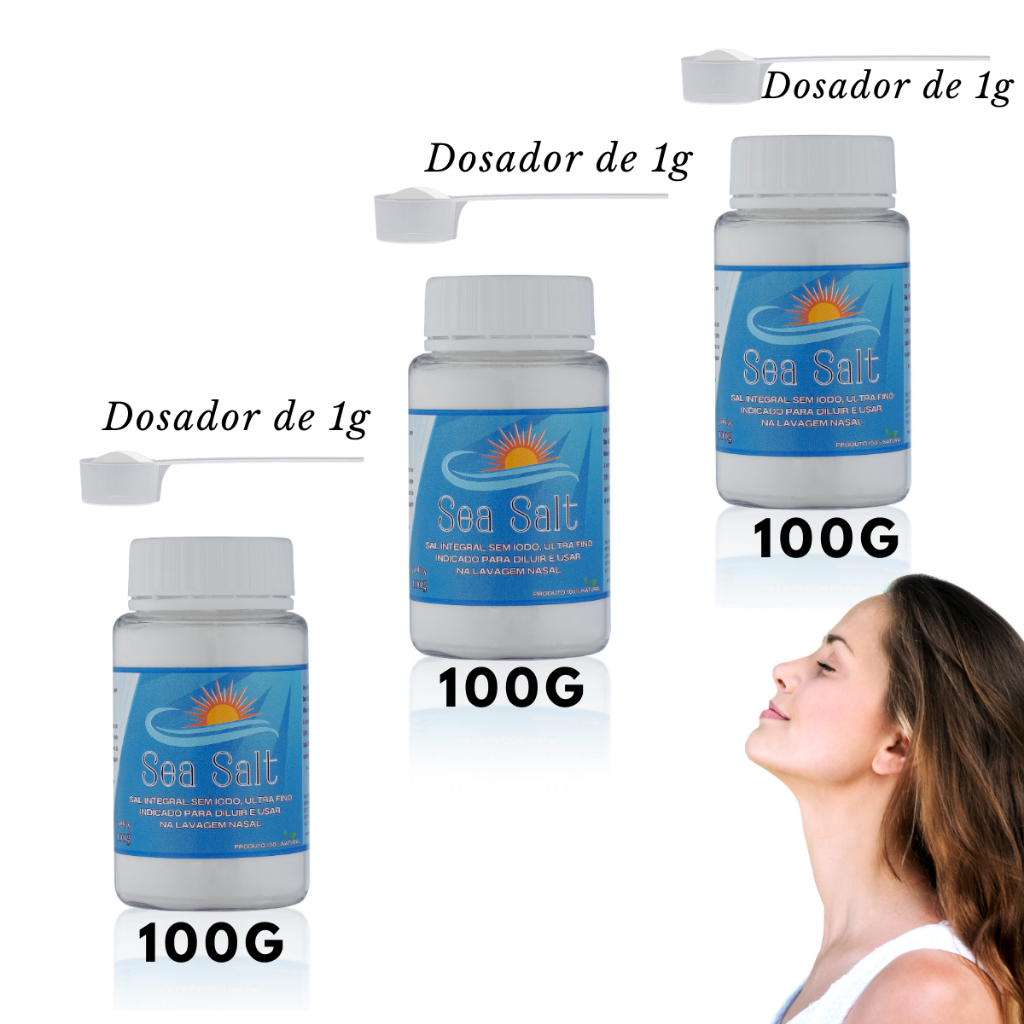 Sal Para Lavagem Nasal , Higienização e Alivio Para o Nariz Ultrafino Pote C/ 100g Kit Com 3 Cada