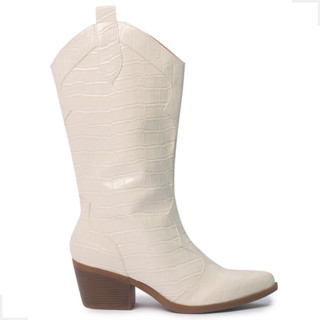 Bota Feminina Texana Tendência 2023 Blogueira Off White