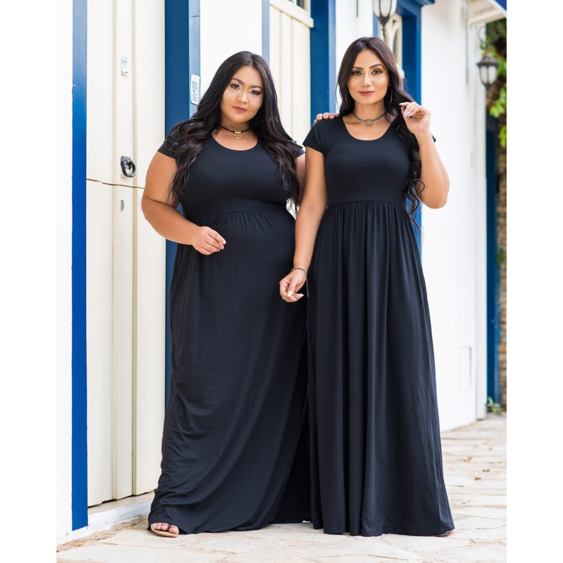 Vestido Longo moda evangélica Vestido Liso Básico em Oferta na Shopee