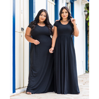 Vestido Longo moda evangélica Vestido Liso Básico em Oferta na Shopee