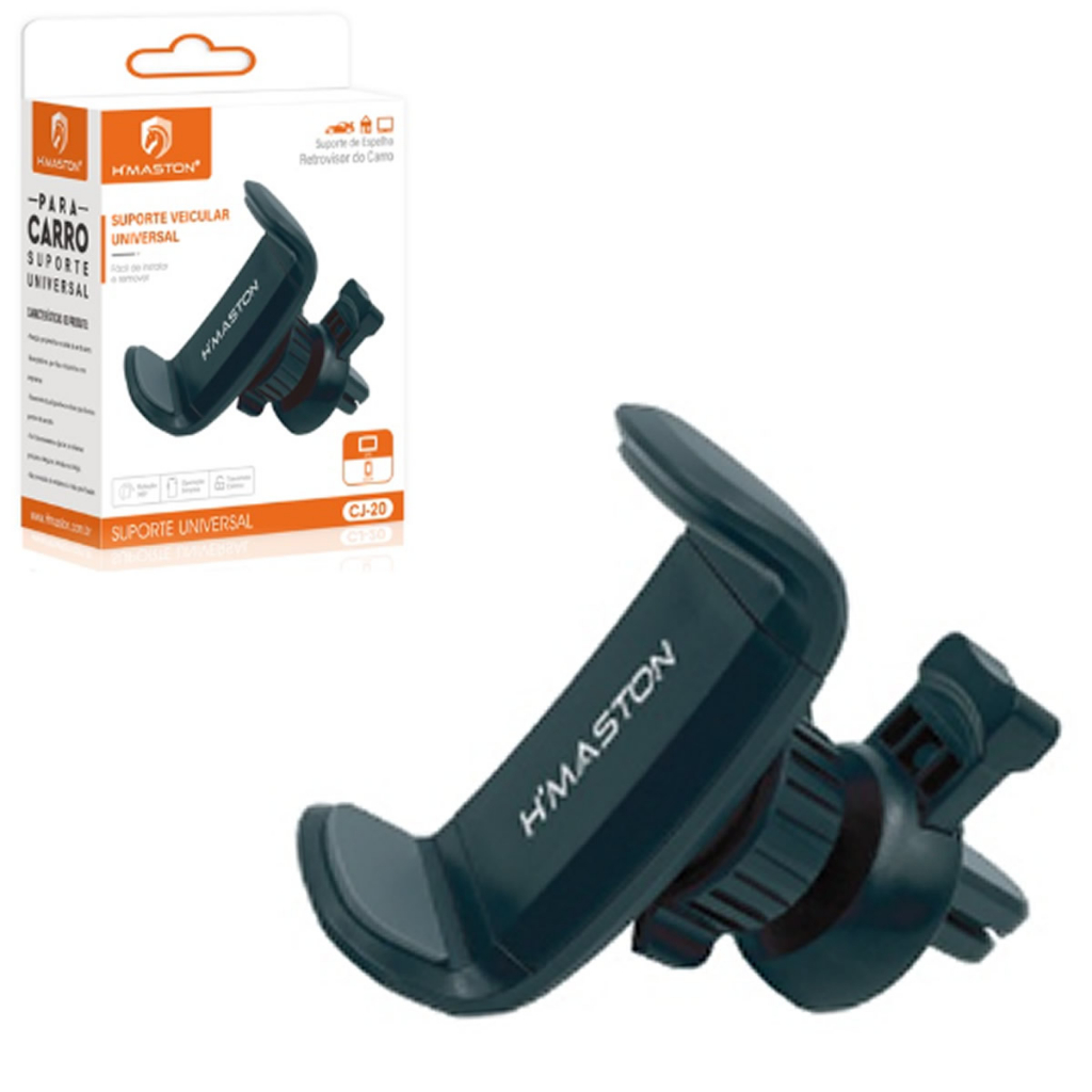 Suporte Celular E Gps Veicular Saida de Ar condicionado Ajustável 360° Grampo Hmaston CJ-20 Preto Porta aparelhos