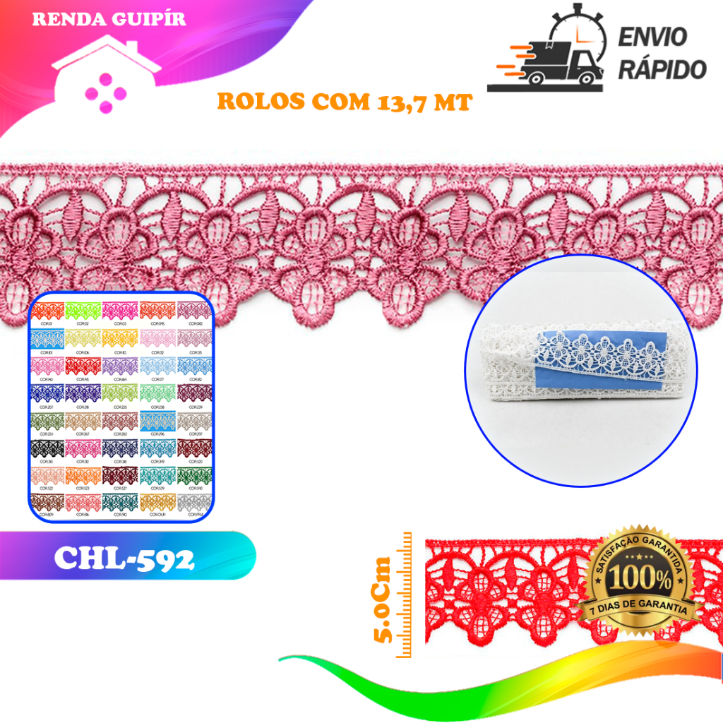 Renda Guipir CHL-592 - 5.0 Cm -  Rolo C/13.7 Metros