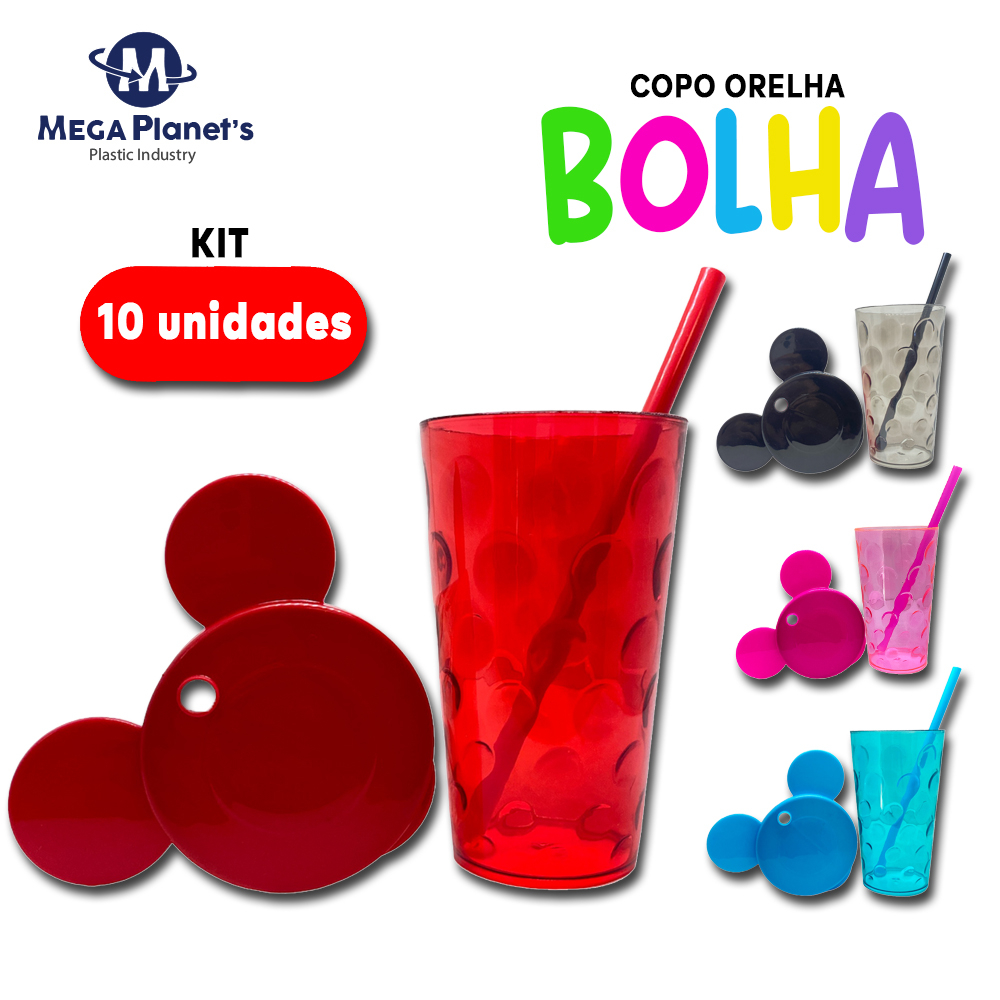 Kit 10 COPO BOLHA 500ml TAMPA ORELHA | Copo Personagem | Ideal para Drinks e Festas | Aniversários | Casamentos | Chá de Bebê | Decorações em Oferta na Shopee