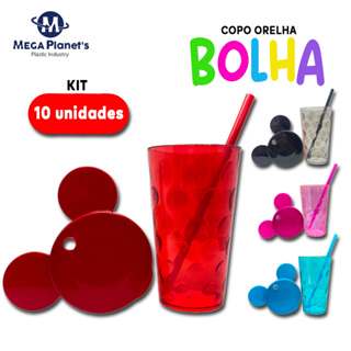 Kit 10 COPO BOLHA 500ml TAMPA ORELHA | Copo Personagem | Ideal para Drinks e Festas | Aniversários | Casamentos | Chá de Bebê | Decorações em Oferta na Shopee