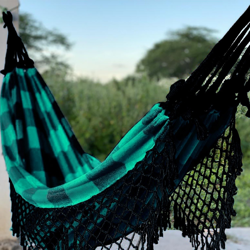 Rede de descanso balanço verde/preto 1.40 x 3.60 casal varanda lazer camping confortavel resistente