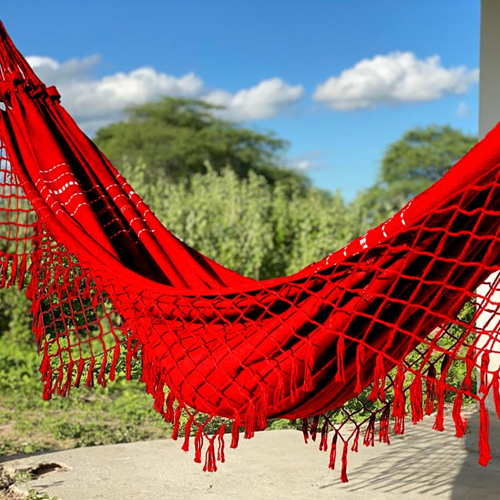 Rede de descanso balanço vermelha 1.40 x 3.60 M  casal varanda lazer camping confortavel resistente