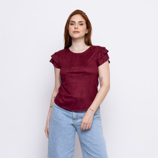 Blusinha Suede Plus Size Moda Feminina Blusa Manga Babadinho Top