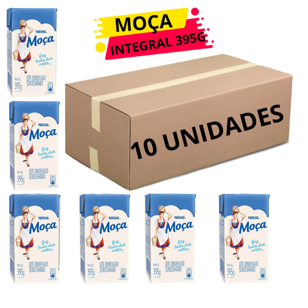 Kit com 10 Unidades - Leite Condensado Semi-desnatado MOÇA 395G Caixa