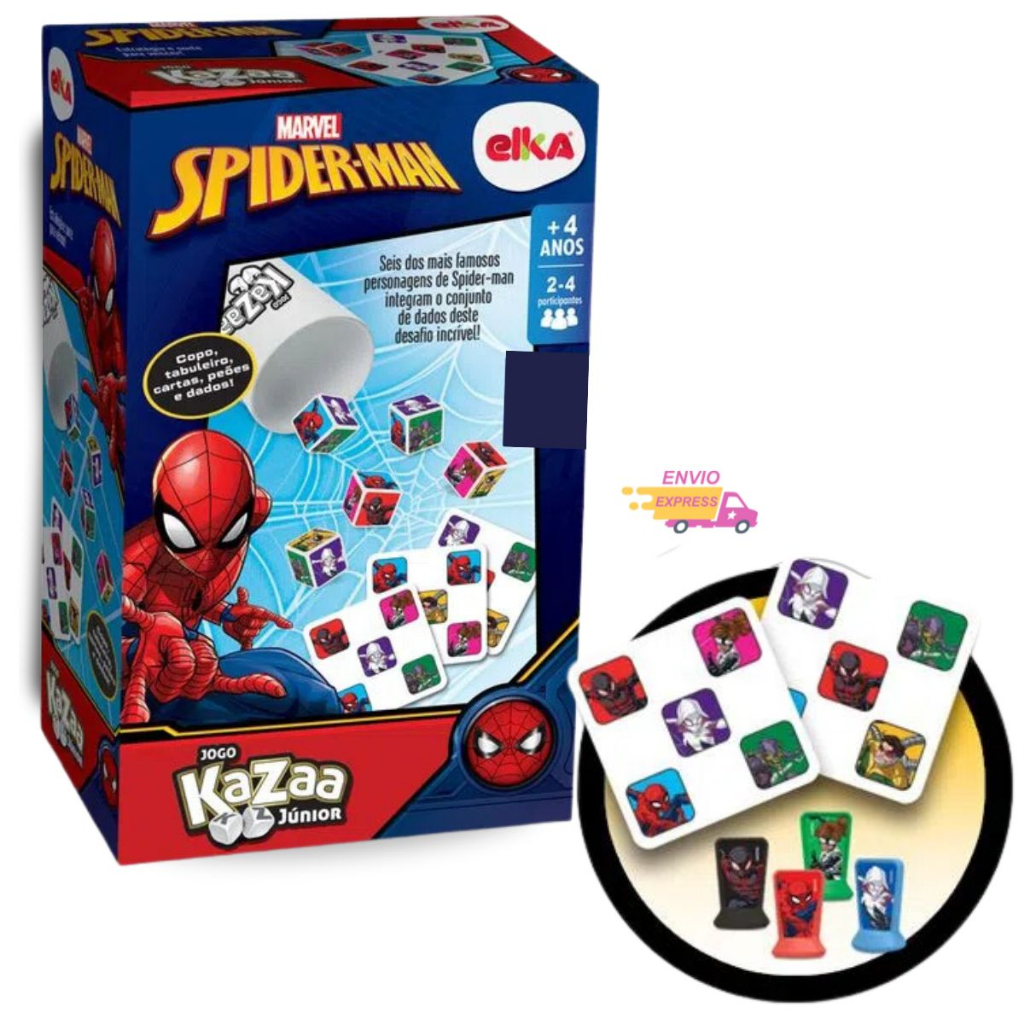 Jogo de Fichas Desafio Herói Kazaa Spider-Man Série Brinquedos de Menino e Menina Elka