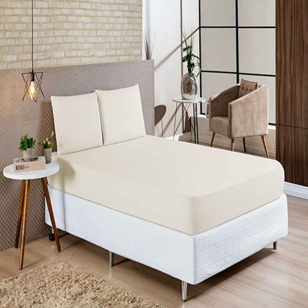 Jogo de Lençol Cama Casal 3 peças Micropercal 200 Fios com Elástico Tecido Grosso Toque Macio