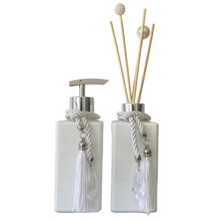 Kit Lavabo Ágata Branca Aromatizador de Ambiente e Porta Saboneteira Para Sabonete Líquido ou Álcool Gel em Oferta na Shopee
