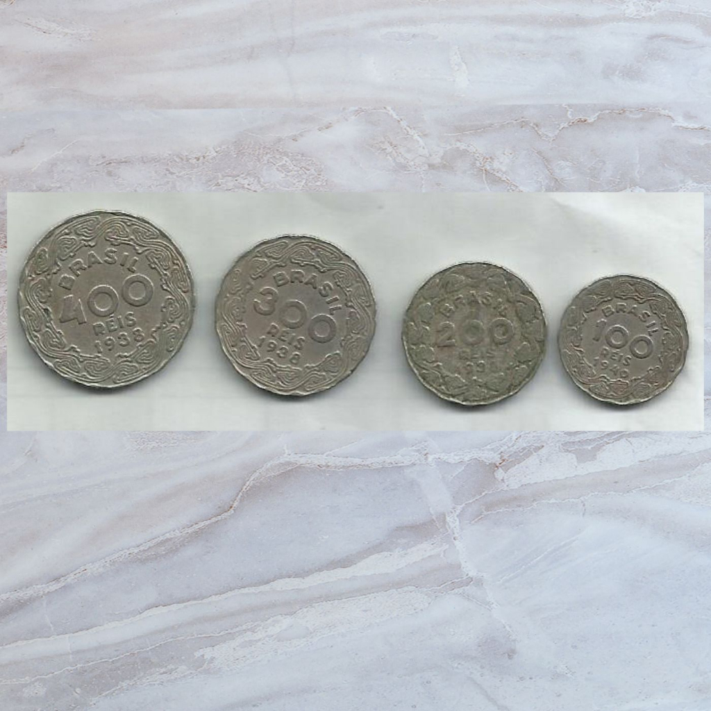 RÉIS - Lote com 4 -Moeda 100 Réis 1940 - 200/300/400 Réis 1938- BC