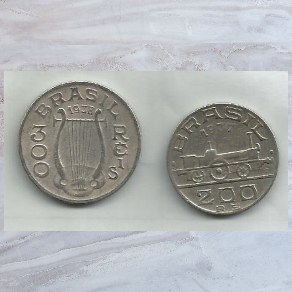 RÉIS - Lote de Moeda Medalha 200 - 1937 - 300 Réis 1938- MBC