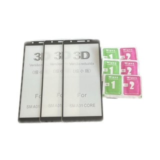 Conjunto de 3 Películas 3D para Galaxy A01 Core + Kits de Limpeza da Tela