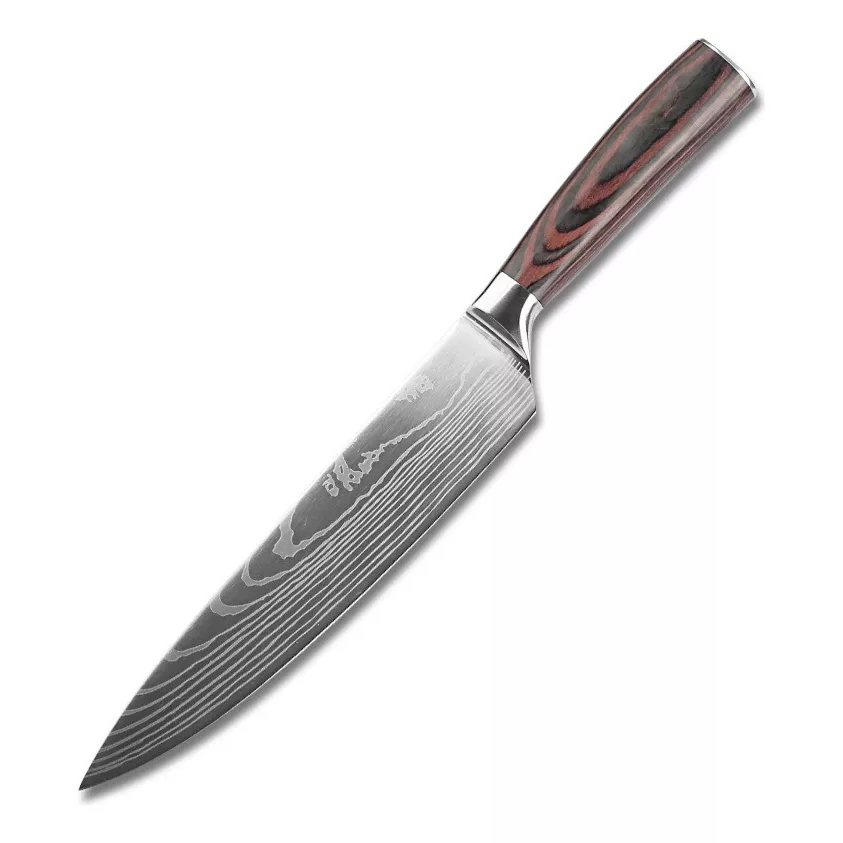 Faca Profissional Chef Churrasco Sashimi Aço Damasco Cor Prateado em Oferta na Shopee