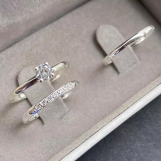 Par de Aliança Namoro Cravejada + Anel Solitário | Aliança 2mm Prata Cravejada Compromisso Diamantada Brilhante & Aliança Fina Lisa