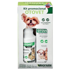 Otovet Kit Tratamento Completo P/ Otite Em Cães Gatos Tratamento E Limpeza De Ouvidos Pet - Biofarm