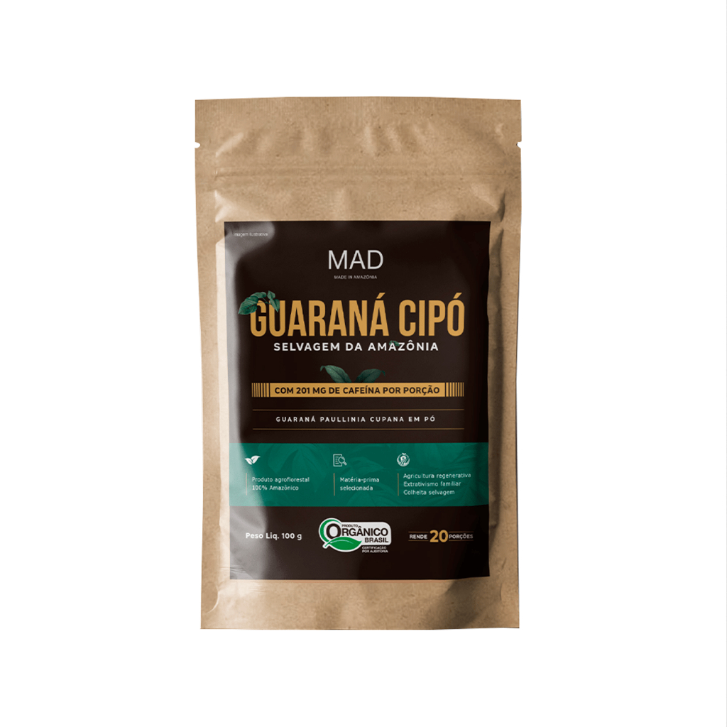 Guaraná Cipó Selvagem da Amazonia 100% Puro/Orgânico 201mg de cafeína por porção 100g (20 porções) MAD