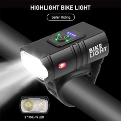 Farol Lanterna Para Bicicleta T6 2 LED Potente Lumens MTB À Prova D'água Bateria Recarregável 250mah