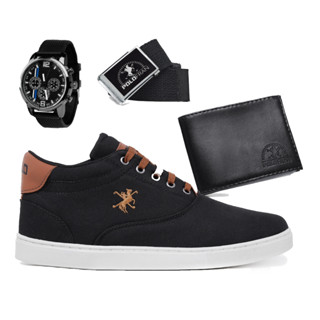 Kit Sapatênis Casual Polo Fran Cano Médio Alto + Relógio + Carteira + Cinto