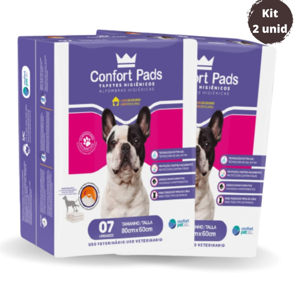Kit 2 Pacotes de 7un Cada Fralda Tapete Higiênico Pet 80x60cm Confort Pads Para Cães e Gatos Envio Imediato