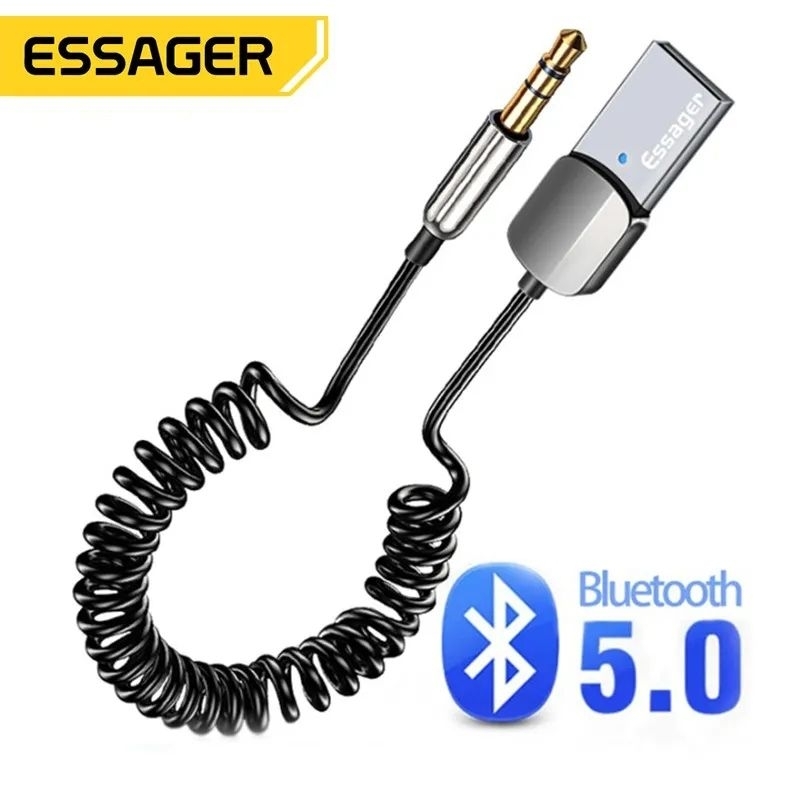 Adaptador Bluetooth 5.0 USB Entrada P2 Jack Essager Receptor Música para Som Automotivo Carro