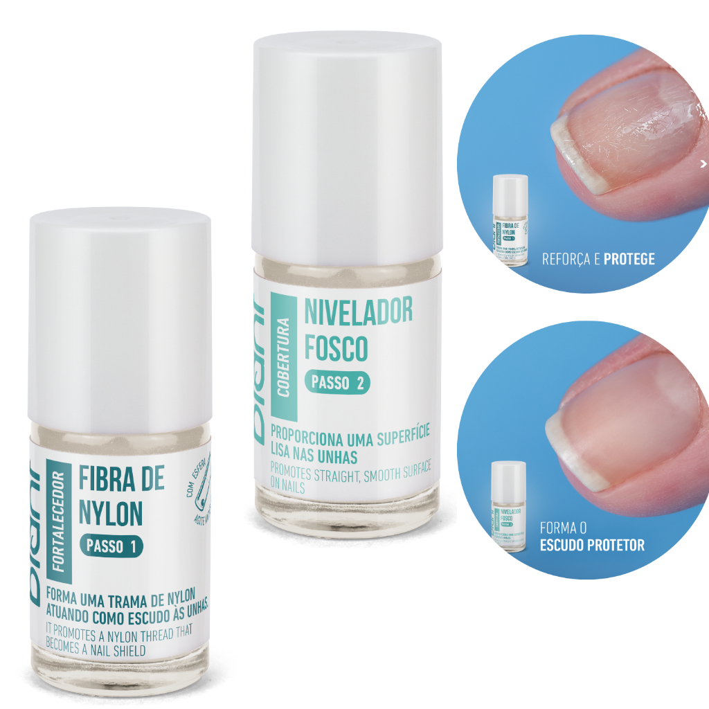 Blindagem Das Unhas Blant Fibras De Nylon + Nivelador Fosco Base Fortalecedora De Unhas Com Fios De Nylon 2x1 Para Unhas Fracas Quebradiças Original Recuperadora De Unhas Cobertura Fosca Nivelador Escudo Protetor