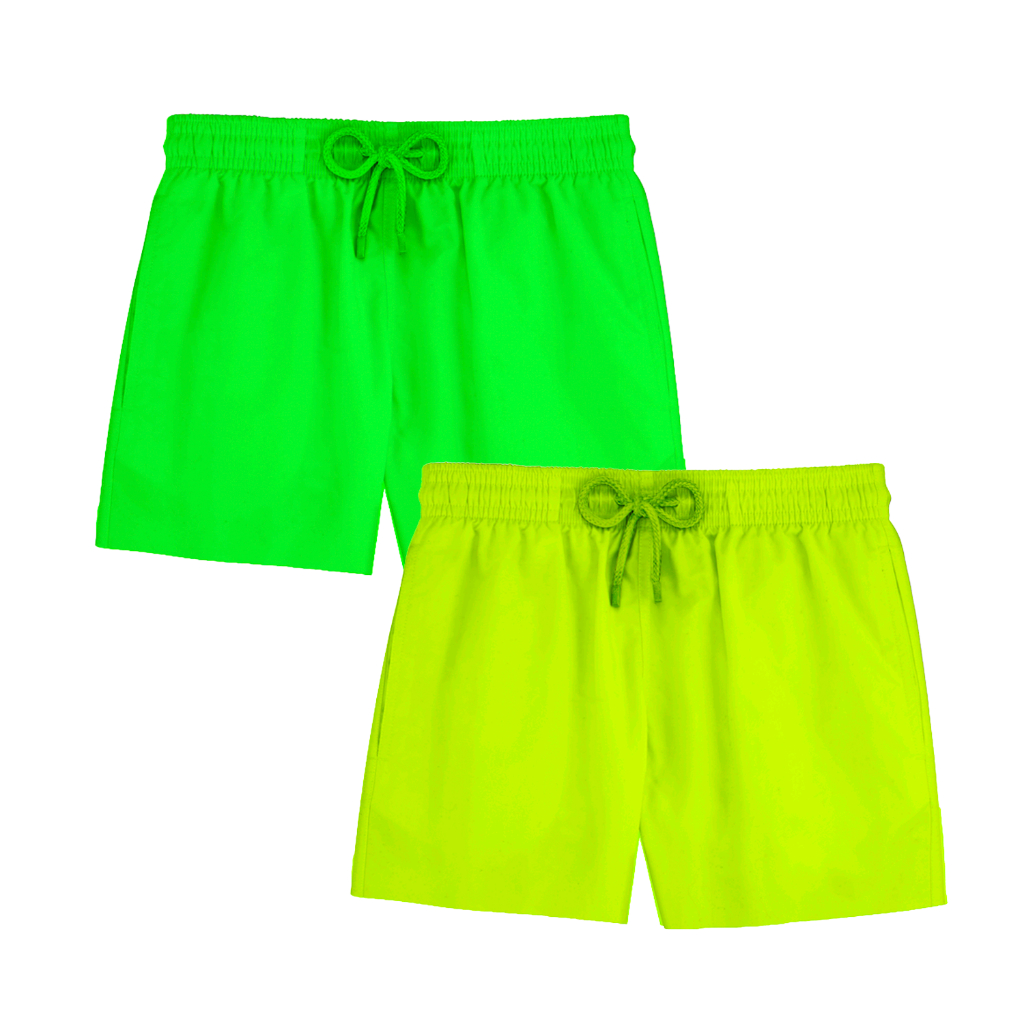 Kit 2 Short Masculino Bermuda Mauricinho Praia Tactel Verde Amarelo Neon