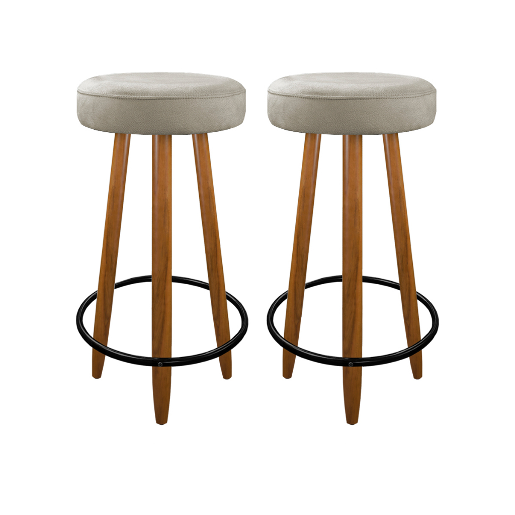 Kit 2 Banquetas Altas Para Cozinha Bar Balcao Bistro Madeira Bege