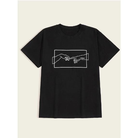 Camiseta Streetwear Estampada Criação de Adão Blusa Ombro Caído Oversized Unissex Aesthetic Creation Of Adam