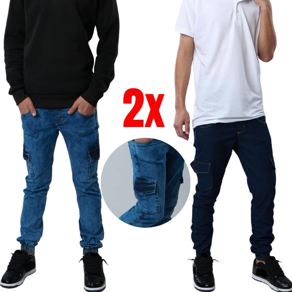 Kit 2 Calça jeans infantil menino cargo jogger juvenil 2 ao 16