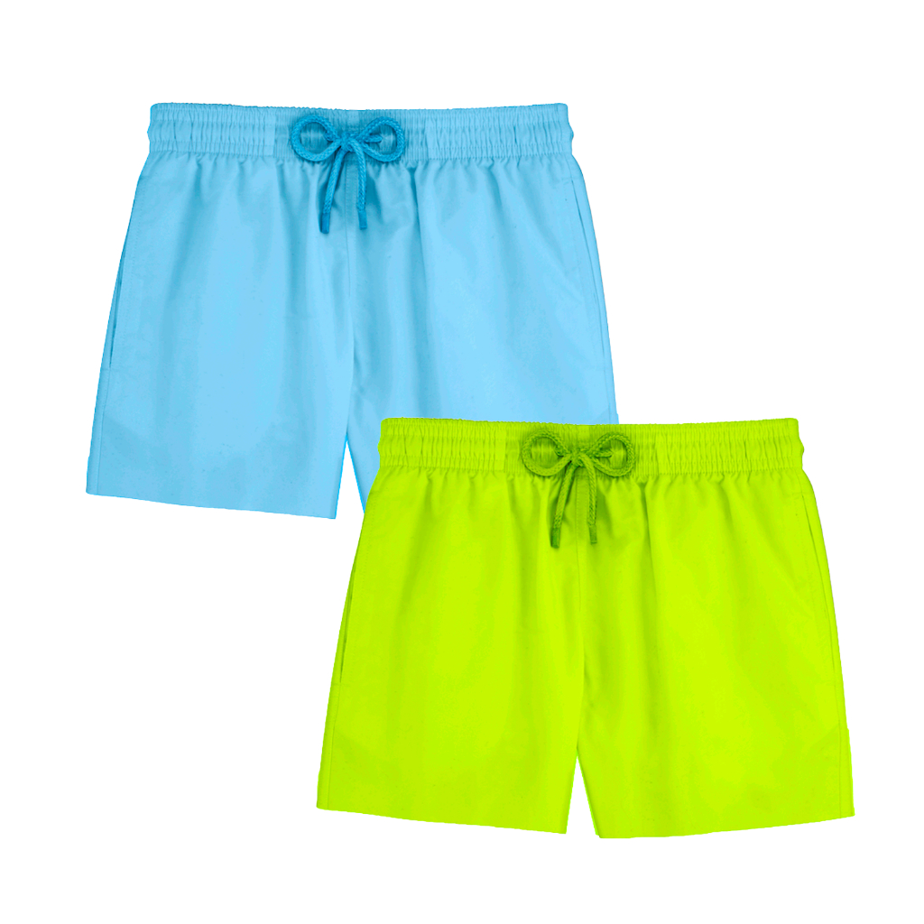 Kit 2 Short Masculino Bermuda Mauricinho Praia Tactel Azul Amarelo Neon