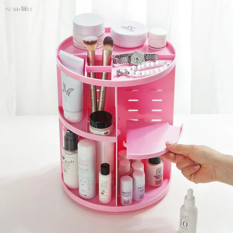 Organizador Giratório porta Maquiagem, Acessórios e Cosméticos Preto, Branco ou Rosa 360 graus