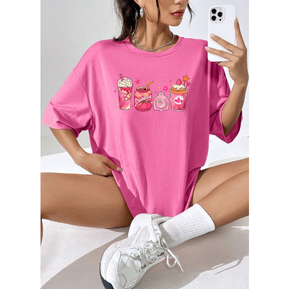 Camiseta Docinhos De Morango Cute Aesthetic Oversized Feminina Top