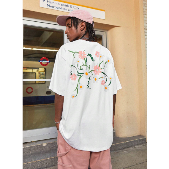 Camiseta Floral Frente Costas Flor Oversized Ombro Caido Masculino Aesthetic Top