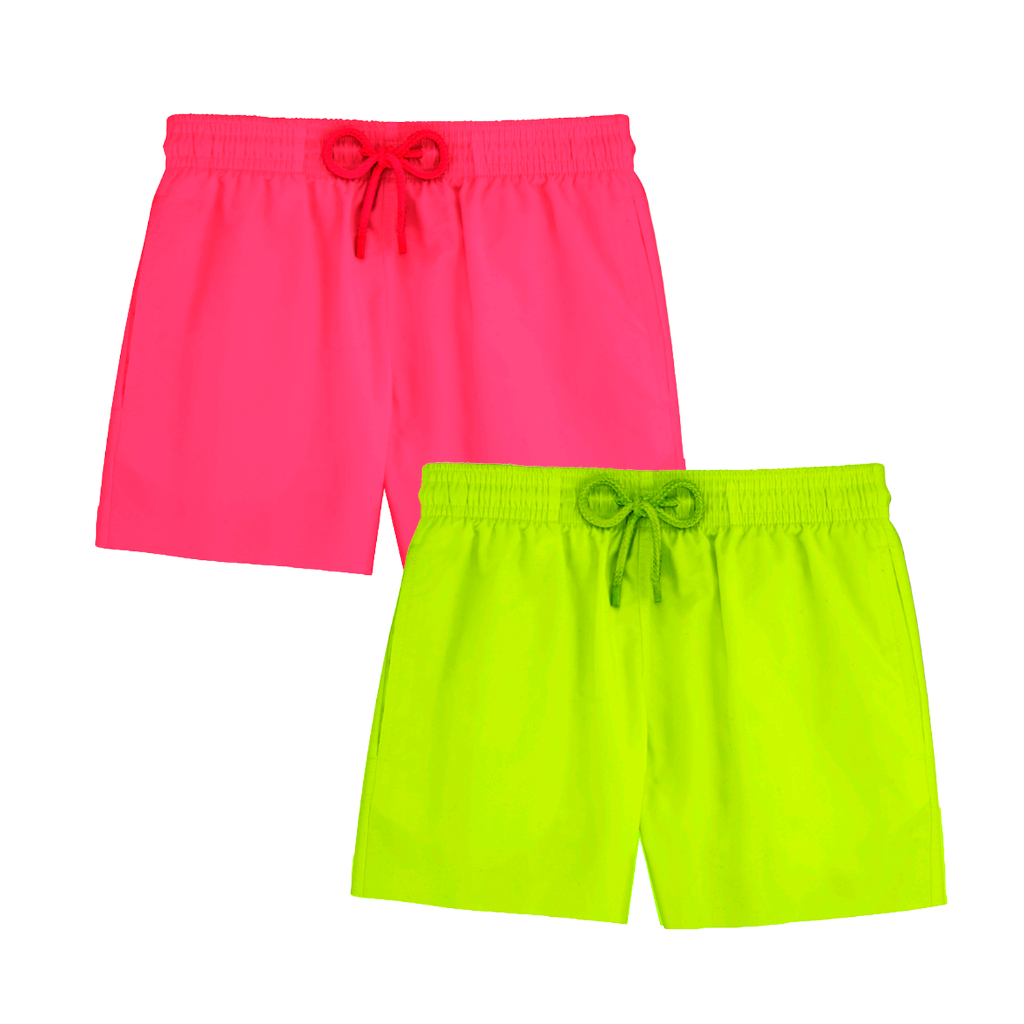 Kit 2 Short Masculino Bermuda Mauricinho Praia Tactel Rosa Amarelo Neon