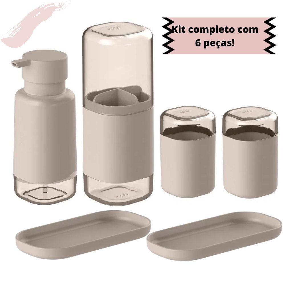 Conjunto Banheiro Completo 6 Pçs Porta Escovas Porta Sabonete Líquido Porta Algodão Porta Cotonete e 2 Bandejas em Oferta na Shopee