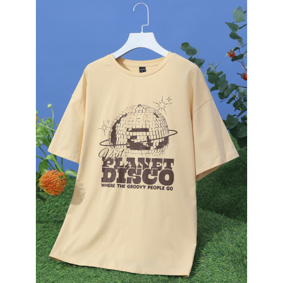 Camiseta Planet Disco Planeta Brilhante Oversized Manga Longa Aesthetic Casual Style