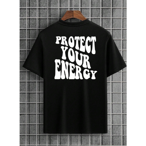 Camiseta Protect Your Energy Oversized Frase Manga Curta Streetwear