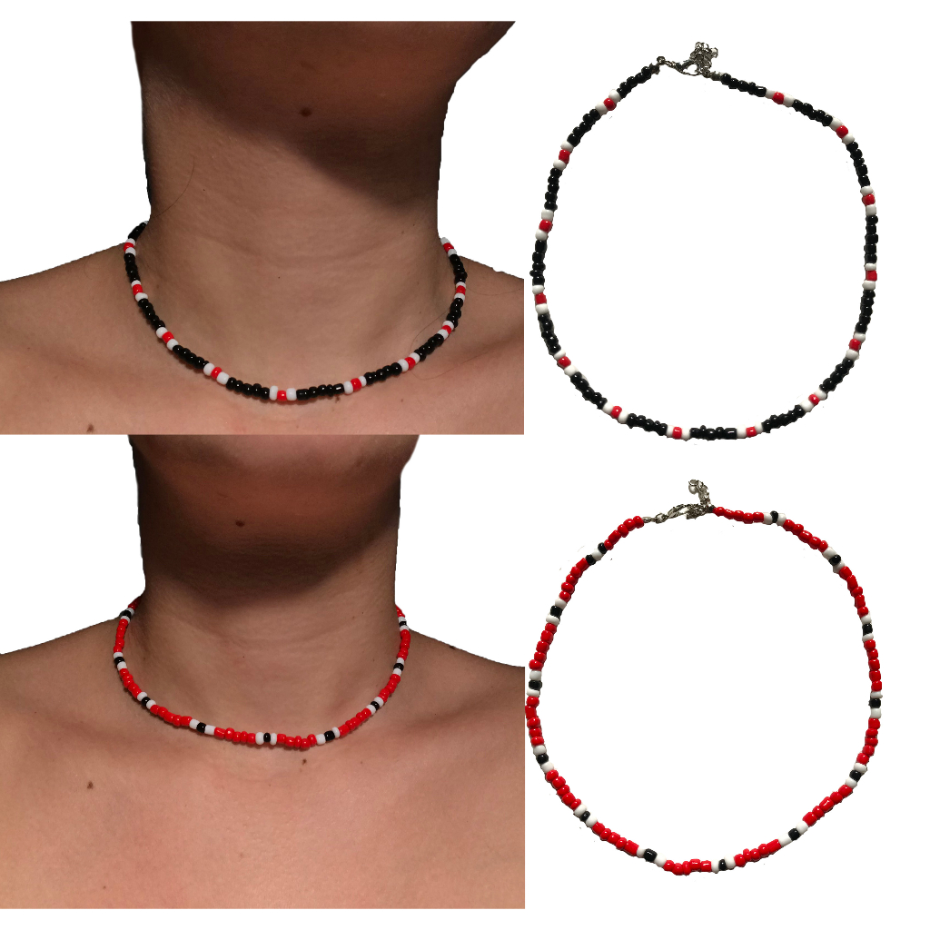 Colar Cobra coral de miçanga / choker de miçanga cobra snake / gargantilha tricolor / colar de miçanga três cores vermleho  preto e branco