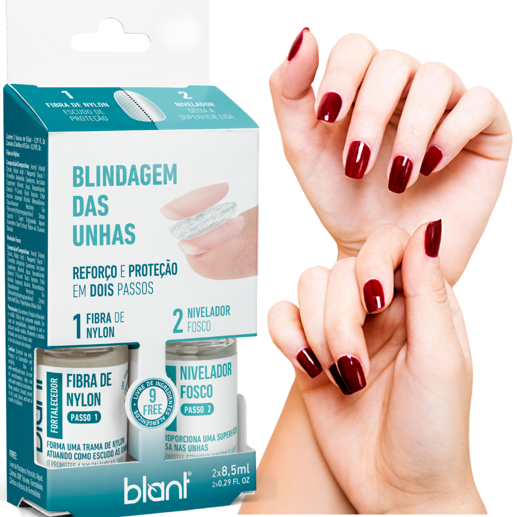 Blindagem Das Unhas Blant Fibras De Nylon + Nivelador Fosco Base Fortalecedora De Unhas 2x1 Para Unhas Fracas Quebradiças  Original Recuperadora De Unhas Cobertura Fosca Nivelador De Unhas Escudo Protetor  Blant Blindagem