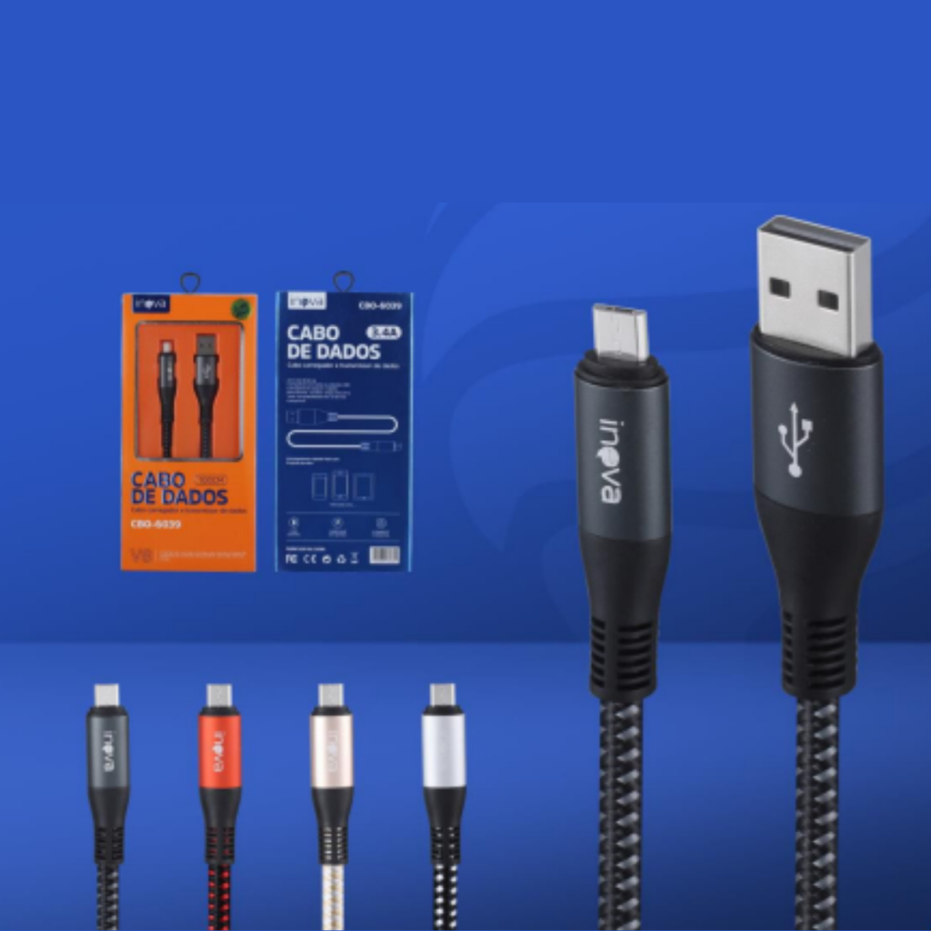 Cabo carregamento e dados 1 METRO  IPHONE / V8 / TIPO-C  Inova
