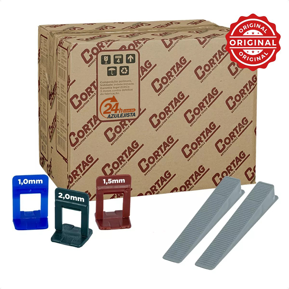 Kit 1000 Espaçador + 400 Cunhas  Cortag Clip Nivelador de Piso Porcelanato Cortag Caixa Slim
