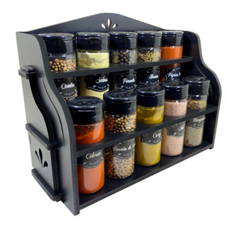 Porta Temperos de Madeira Kit 10 potes para condimentos + ETIQUETAS