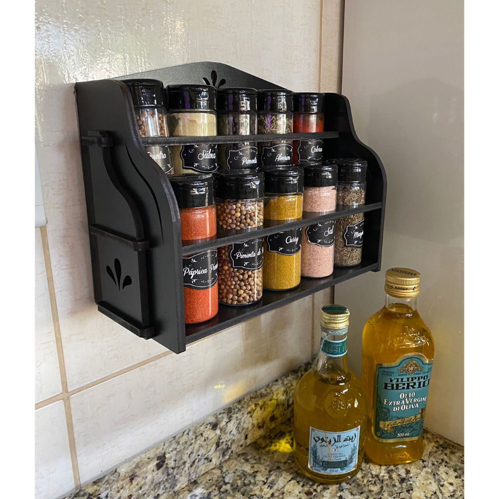 Porta Temperos kit com 10 potes organizador para condimentos + ETIQUETAS em Oferta na Shopee