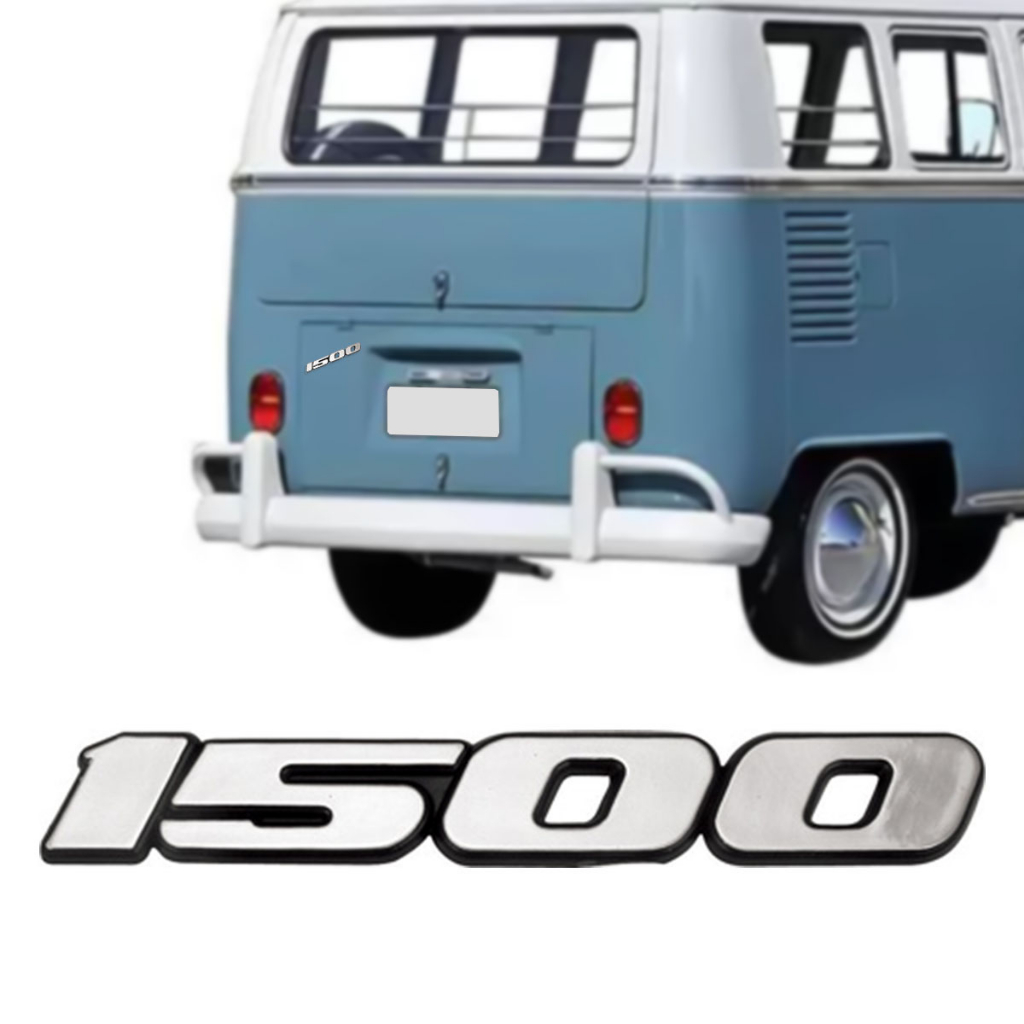 EMBLEMA 1500 VW FUSCA BRASILIA KOMBI TODOS MODELO CINZA COM FUNDO PRETO VOLKS