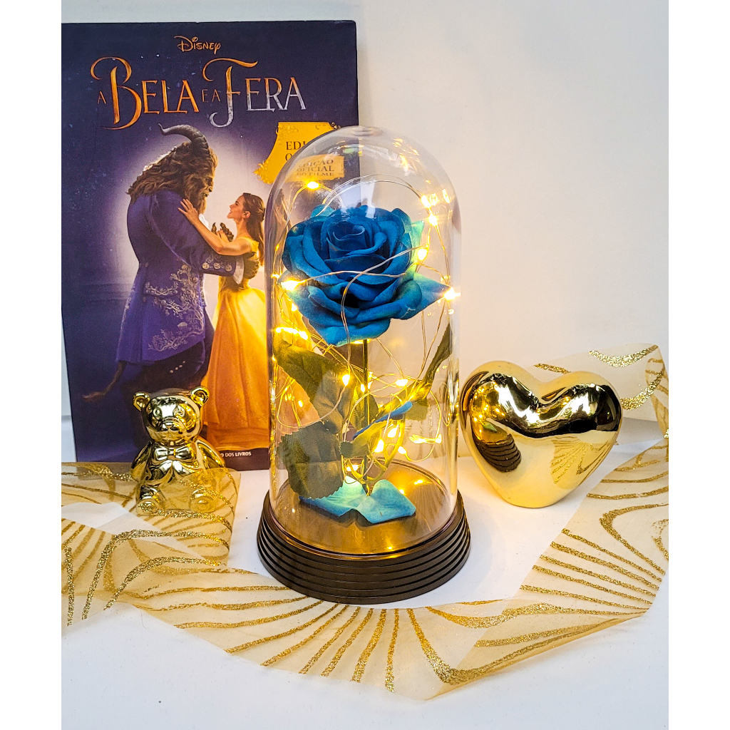 Linda Luminária Cúpula Redoma A Bela e A Fera A Rosa Encantada Azul