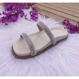 Papete Birken Feminina de Manta Strass Sandalia Rasteirinha Glitter