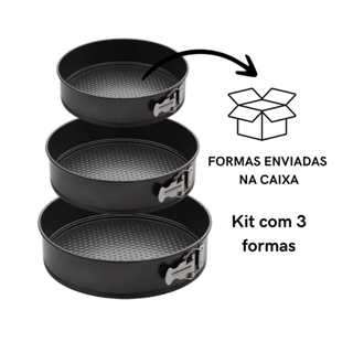 Kit 3 formas antiaderentes fundo removível - Aço - forma para bolo e tortas em Oferta na Shopee
