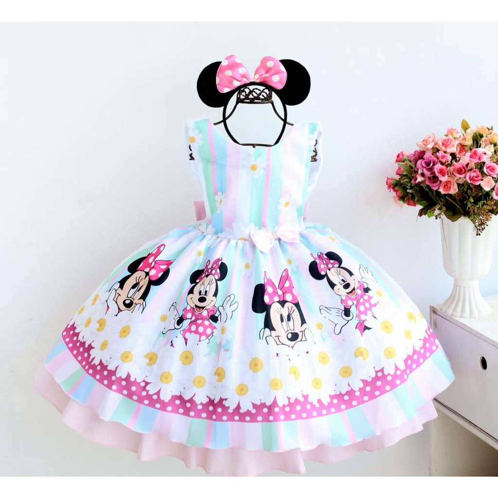 VESTIDO DE FESTA MINNIE MOANA GALINHA PINTADINHA UNICORNIO JUNINA INFANTIL QUADRILHA CAIPIRINHA LUXO